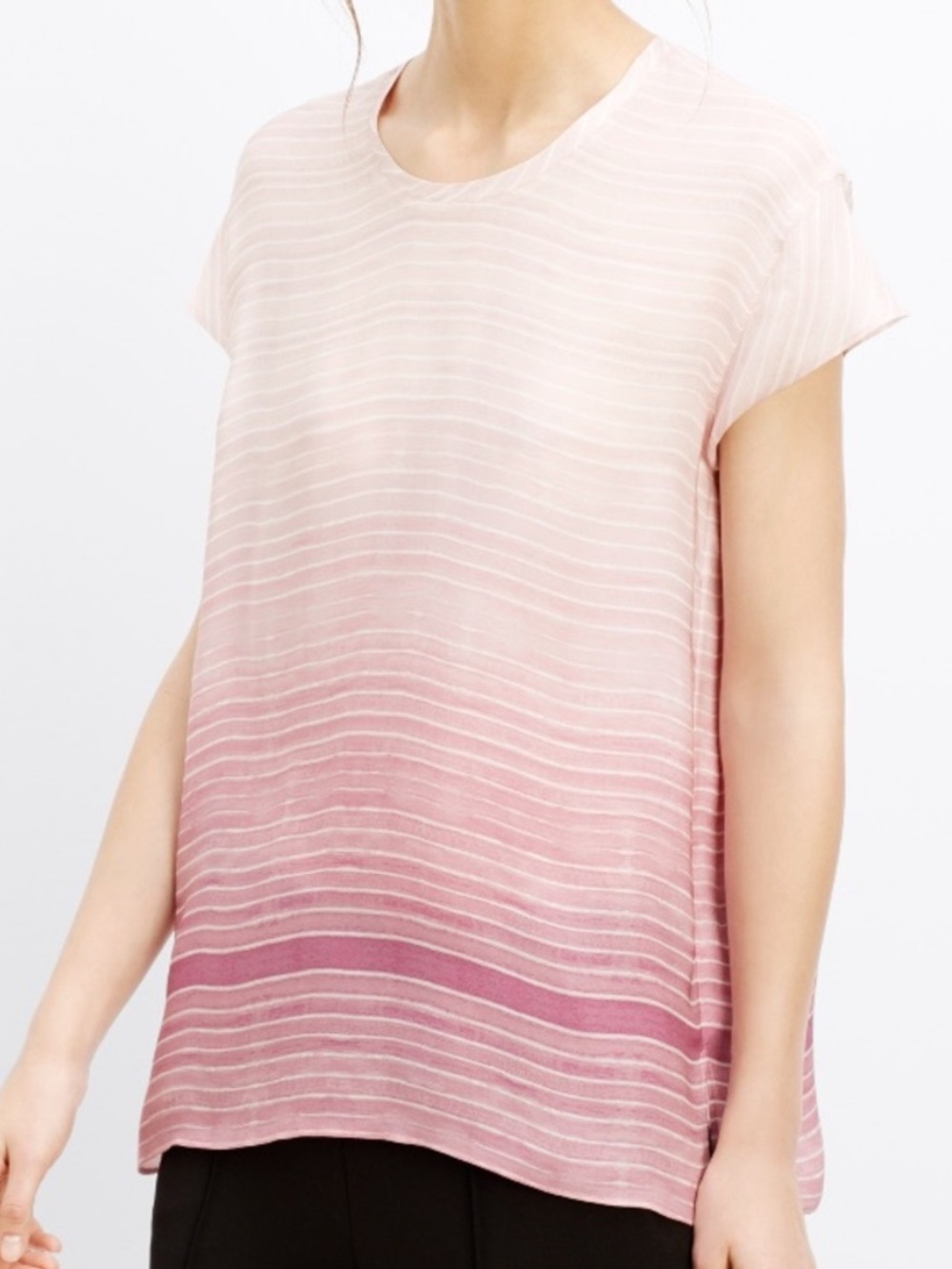 Vince 100% Silk Pink Ombre
Striped Short Sleeve Boxy
Blouse Top
